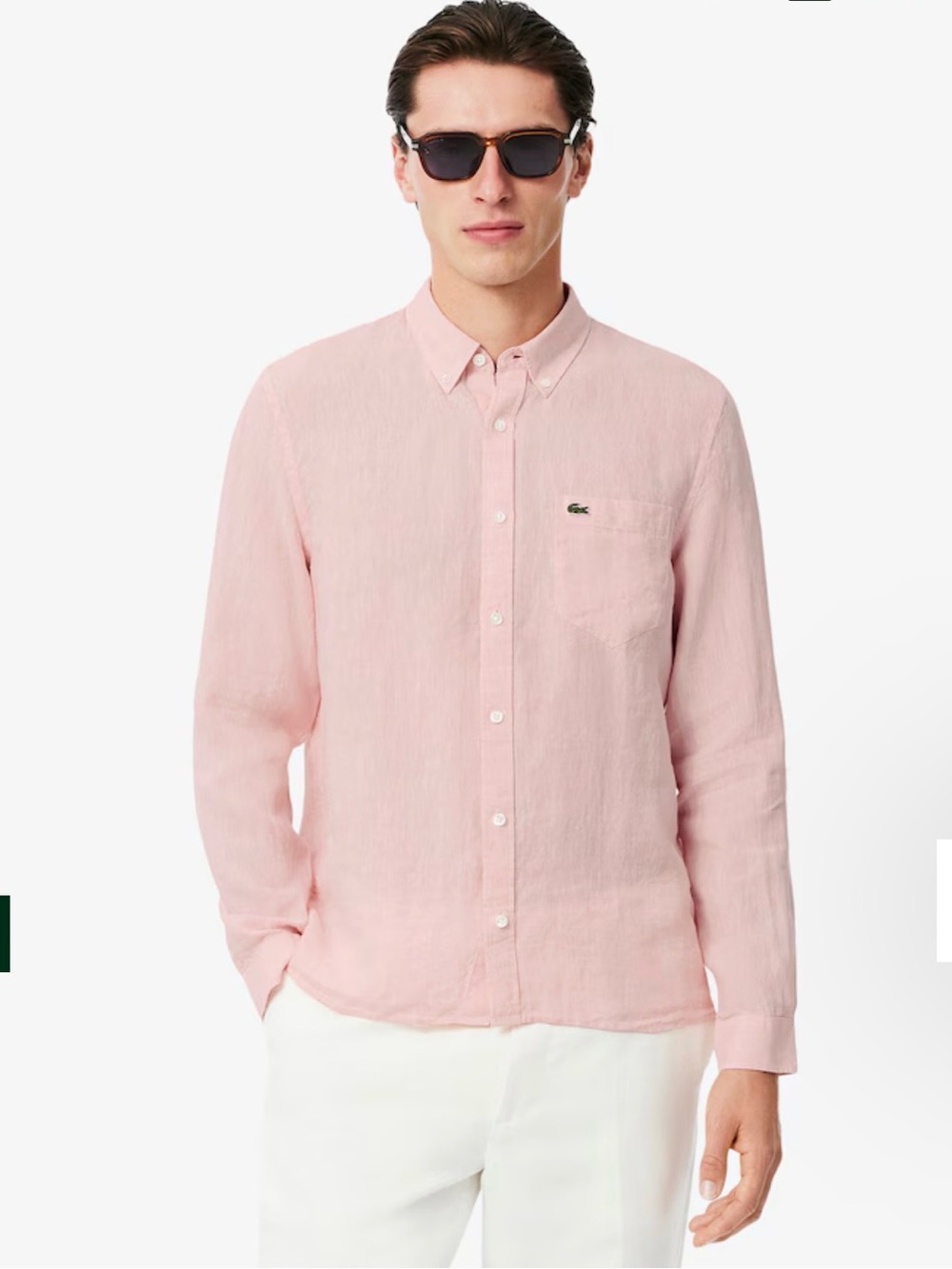 Lacoste Men's Soft Pink Linen Button-Down Shirt